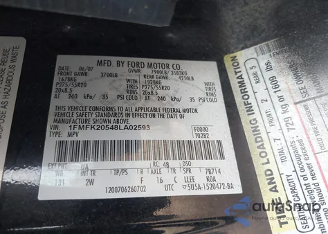 2008 Ford Expedition El Limited из США, поврежденный, VIN 1FMFK20548LA02593